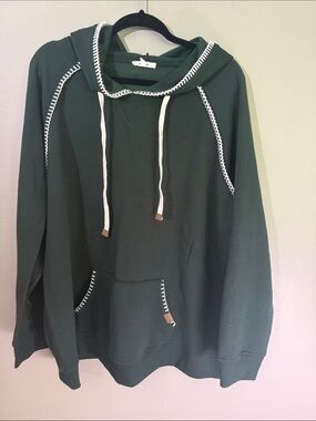 Maurices Dark Green Hoodie Sweater with Contrast White Stitching